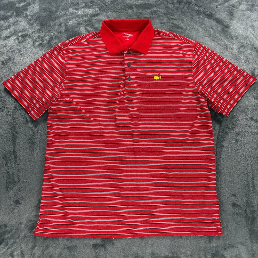 MASTERS TECH Performance Polo Shirt Men L Red Striped Stretch Golf Prep